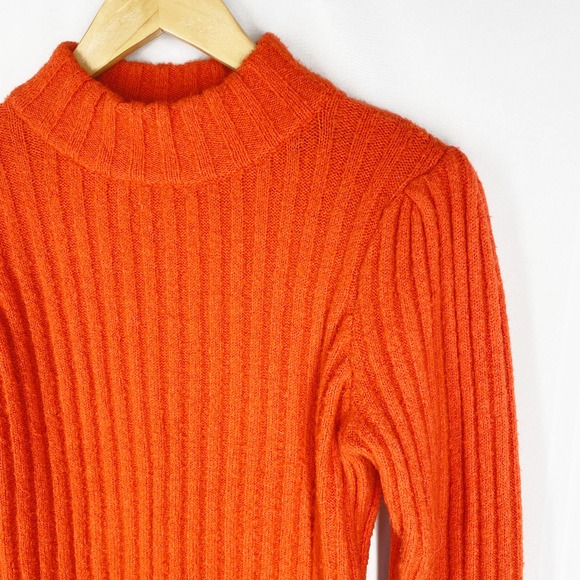Wayf Miles Puff Sleeve Sweater Red Orange Rib Knit Turtleneck Stretch Cozy XS - Picture 3 of 8